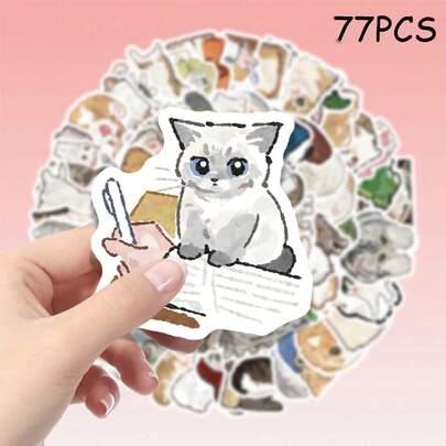 77pcs Cute Cat Pattern Stickers/Vinyl Material/Suitable For Roller Skating And Cycling Decoration Stickers/Bicycle Stickers/Can Be Used For Party Gifts, Holiday Gifts, Birthday Gifts, Easy To Share With Friends