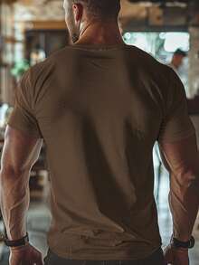 Camiseta de verano para hombre, de cuello redondo, holgada, moderna, versátil, de manga corta, casual, cómoda, transpirable, con un elegante estampado. - Marrón claro - Ver 2