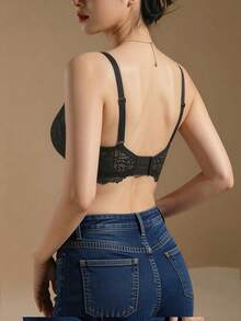 Sostén con acolchado push-up con encaje, al estilo japonés, con tirantes ajustables para busto pequeño, talla AB - Negro - Ver 4