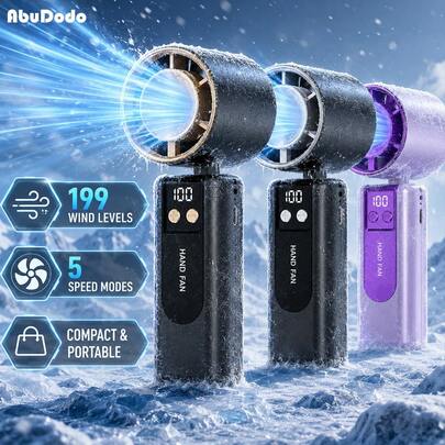 3-In-1 Enhanced High-Speed Mini Air Cannon, 199-Speed Stepless Variable Air Conditioner Fan, USB/TYPE-C, Large Capacity Battery Cooling Fan, Smart Digital Display, Equipped With Multi-Function Lanyard, 1800mAh Large Capacity Battery Ultra-Long Battery Life, Pocket Portable Instant Cooling Low Noise Powerful Airflow, Home/Office/Travel Portable Pocket Fan, Indoor/Outdoor Universal Type - Ideal Summer Gift