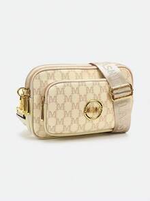 2025 New Fashion Classic Versatile Solid Color PU Waterproof Rhombus Design Retro Chic Metal Animal Logo Shoulder Bag Square Bag Letter Pattern Decor Crossbody Bag Suitable For Shopping, Women Animal Print Tote - Beige - View 3