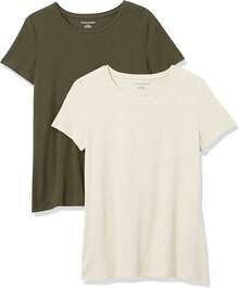 Camiseta de manga corta con cuello redondo de corte clásico  Essentials para mujer - Avena Mezcla/Verde Oliva - Ver 10