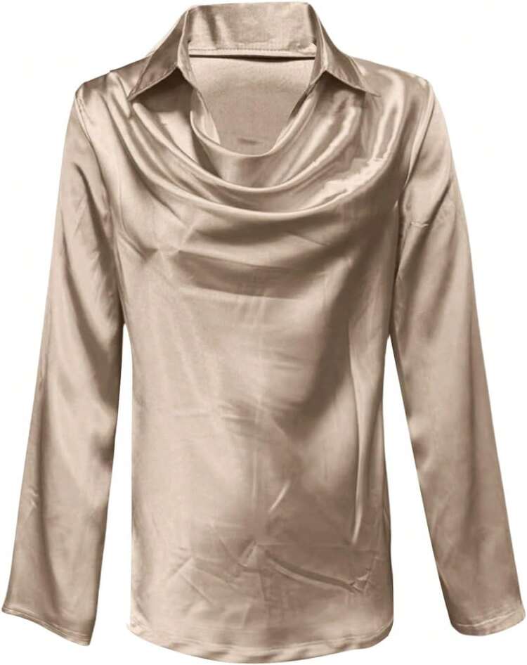 sa de satén con cuello dudete para mujer Genérico – Elegantes blusas de seda de manga larga, camisas de trabajo casuales y elegantes para oficina, invitadas de boda y atuendos escolares 2025 - Negro - Añade 5