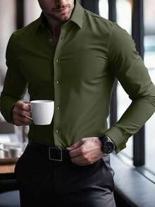 anfinity Mode Elegante camisa de vestir blanca de manga larga para uso formal o de oficina con cuello de camisa, camisas de negocios, camisa casual de negocios para hombres, otoño, ceremonia - Blanco - Ver 13