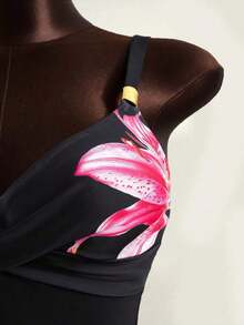 Zestiva Conjunto de 2 piezas de traje de baño con estampado floral, correas ajustables y accesorios de metal, ideal para la playa y vacaciones de pri - Verde - Ver 6