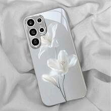 Phone Case - Artistic Qinglan White Flower New Electroplated Silver Phone Case for  Galaxy S25Ultra, S25 Plus, S25, S24Ultra, S24FE, S24, S23Ultra - Plateado - Ver 1