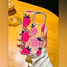 Strawberry Pink Red Full-Coverage Transparent Screen Protector Cases with Large Anti-Drop and Shockproof Hole for  11, 11 PRO, 11 PRO MAX, 12 MINI, 13 MINI, 12, 12 PRO, 12 PRO MAX, 13, 14, 13 PRO, 13 PRO MAX, 14 PRO, 14 PLUS, 14 PRO MAX, 15, 15 PLUS, 15 PRO, 15 PRO MAX, 16, 16 PRO, 16 PLUS, 16 PRO MAX, 16E, 17, 17 PRO, 17 AIR, 17 PRO MAX - transparente - Ver 5