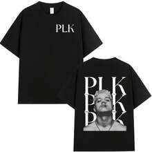 Rapper PLK Gesichts-Grafik T-Shirt für Männer und Frauen, Modische Hip-Hop-Musik T-Shirts, Lässiges Baumwoll-Kurzarm-T-Shirt, Streetwear - Weiss - Übersicht 1