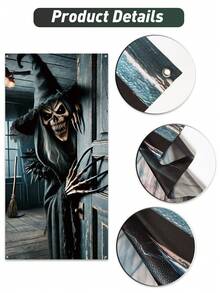 1pc Halloween Door Cover, Witch Pattern Bedroom Door Decor, Halloween Backdrop, Halloween Party Supplies, Halloween Hanging Banner, Scary Halloween Photography Props, Haunted House Decor, Trick Or Treat Decor, Halloween Gifts, Party Gifts, Photo Studio Props, Halloween Home Decor, Room Decor, Outdoor Garden Supplies, Yard Decor, Christmas Decor, 2027 New Year Party Decor, New Year Gifts, Winter Decor - Skeleton Witch - View 12