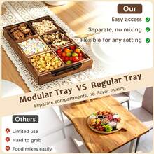 6 Piece Acacia Wood Modular Serving Tray Set With Handles Rectangular Charcuterie Board For Appetizers Snacks And Party Hosting Rustic Home Decor - View 5
