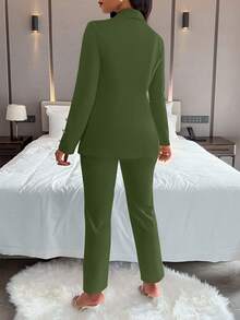 AIJ Women 2 Pieces Fall Fashion Outfits, Double Breasted Blazer & Pants Matching Set, Formal Business HOCO Homecoming Outfit - Turquoise - View 2