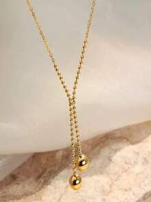 1pc Stainless Steel Ball Pendant Chain Necklace For Women, Creative Design, Minimalist, Personalized, Fashionable, Vintage, Casual, Valentine's Day Gift, Daily, Holiday, Commute, Street, Party, Gift-Giving, Wearing (OPP Bag Packaging, Box For Photography Only) - Yellow Gold - View 2