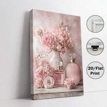 2D Flat 2D Flat Frameless 2D Flat Canvas, Vintage Floral Perfume Bottle Design, Decorated With Soft Floral Pattern Of Pink Roses, Suitable For Elegant Decoration Of Home Office And Bedroom - J - View 16