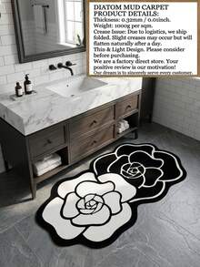 1pc Floral Pattern Bathroom Mat, Non-Slip Bathroom Mat, Toilet Mat, Quick Absorption, Quick Drying, Non-Slip Water-Absorbent Fast-Drying, Floral Design Pattern, Black And White Camellia Bathroom Mat, Soft Water-Absorbent Non-Slip Mat, Durable, Easy To Clean Camellia Pattern Floor Mat - Multicolor - View 1