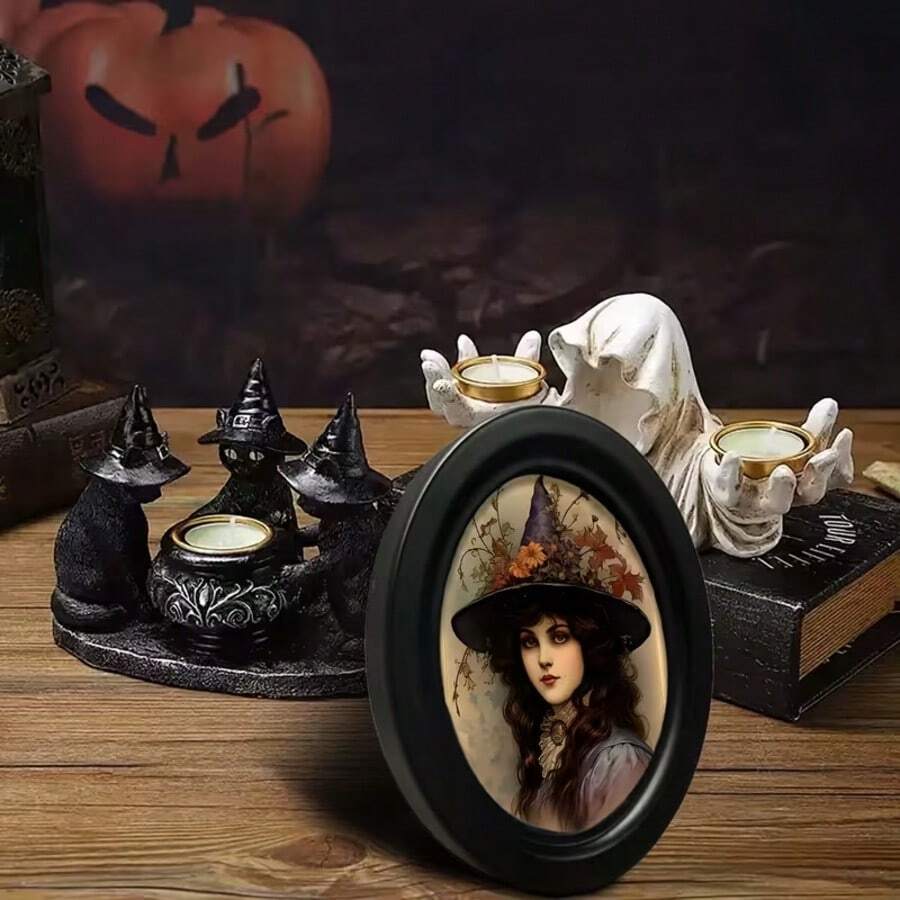 1pc 3D Black Oval Vintage Picture Frame, Gothic Style, Halloween, Thanksgiving Autumn And Other Holiday Decoration, With Hook