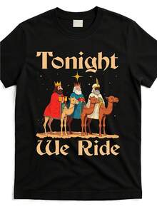 This Evening, We Celebrate Christmas with a Camel Ride, Featuring a Christian-Themed T-Shirt. It'S a Unisex Item That Is Popular, Made from Soft, Brea - Negro - Ver 1