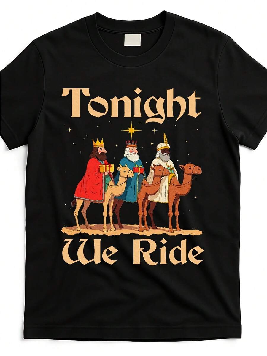 This Evening, We Celebrate Christmas with a Camel Ride, Featuring a Christian-Themed T-Shirt. It'S a Unisex Item That Is Popular, Made from Soft, Brea - Negro - Ver 1
