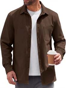 - Chaqueta ligera con botones para hombre, chaqueta casual de algodón - Beige - Ver 18