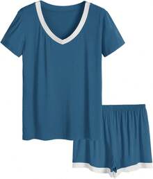 Latuza - Conjunto de Pijama de Manga Corta con Cuello en V para Mujer - Gris-oscuro - Ver 11