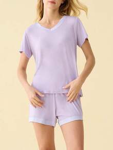 Latuza - Conjunto de Pijama de Manga Corta con Cuello en V para Mujer - Gris (Gris Hierro) - Ver 2