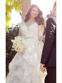 Tsbridal Vestidos de novia para mujer, línea A, cuello en V, encaje de tul sin espalda, vestido de novia bohemio - Estilo 6-Champán - Ver 5