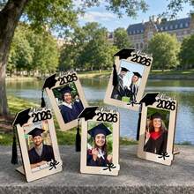 1/3/5pcs Solid Wood Photo Frame, Creative Graduation Cap Shaped Wooden Commemorative Photo Frame, Used To Record Important Milestones In Student Life, Graduation Party Tabletop Decoration, Commemorative Gift For High School And College Graduates - Graduation Photo Frame - View 2