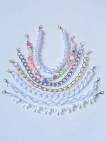 7pcs Fashionable Acrylic Bow Pearl Aluminum Chain Soft Clay Fruit Beaded Bag Charm, Hat Chain (Hat Not Included, Random Soft Clay Color & Shape) - Multicolor - View 24