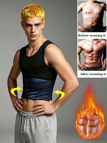 1pc Men's Sports Waist Trimmer Vest, Body Shaping Sweat Waist Cincher, European And American Style Sauna Sweat-Inducing Fitness Compression Abdominal Binder - Multicolor - View 2