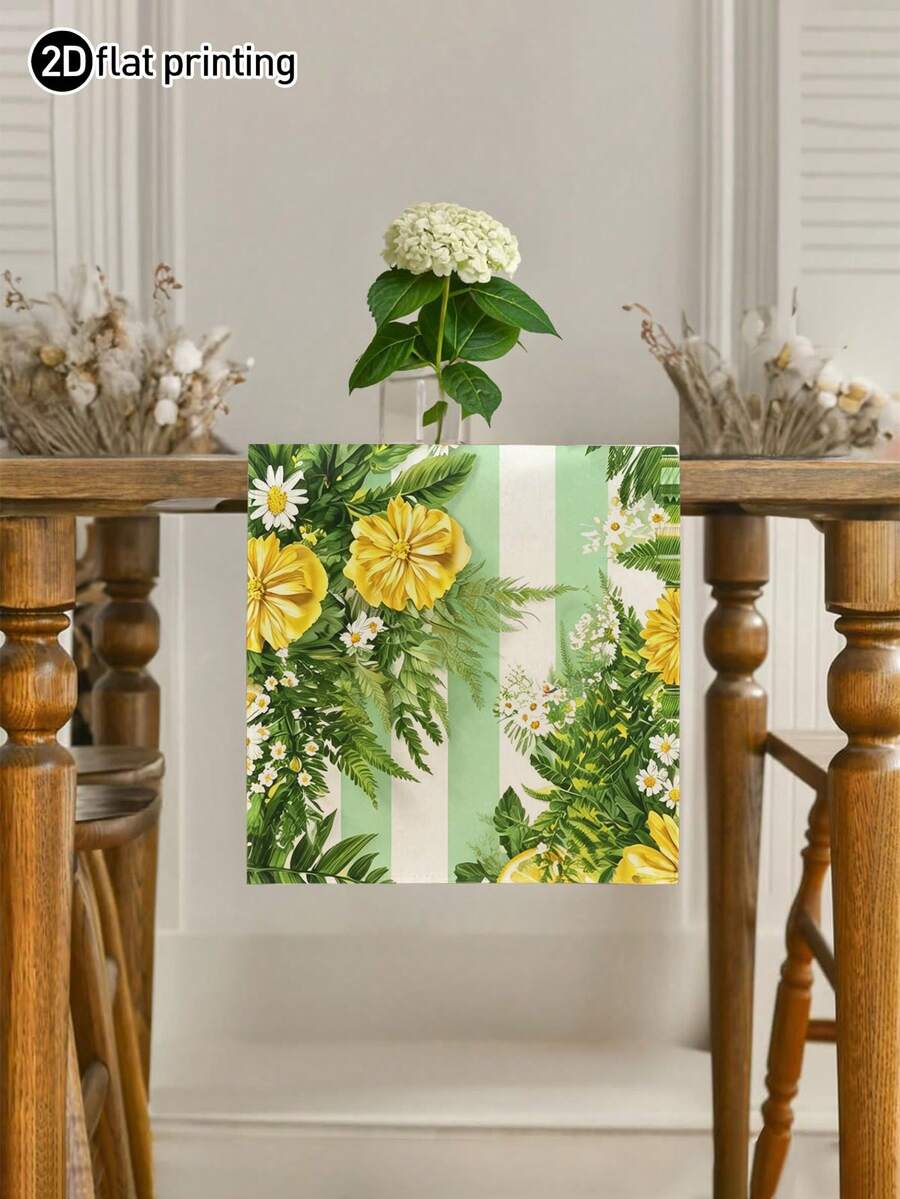 1pc,Summer Style,Pastoral Refreshing Summer Table Runner,Lemon Line Print,Multiple Sizes Available,Entrance Decor,Microwave Dust Cover,Suitable For Kitchen Dining Table Decoration,Party Decor,Dining Table Decor,Dining Table Arrangement,Home Decor - Green - View 1