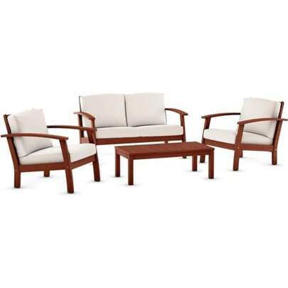 Juego de Patio Kingbsury de Madera de Eucalipto con Cojines Blancos, para Jardin y Exteriores, Midtown Concept