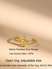 Customized Double Letter Ring, Personalized Exquisite Couple Name Initial Open Ring, 304 Stainless Steel Adjustable Name Ring, Fashion Wedding Accessory, Ideal Gift For Her, Anniversary, Valentine's Day, Mother's Day, Birthday Party Gothic Gift, Summer Beach Vacation Gift - Multicolor - View 4