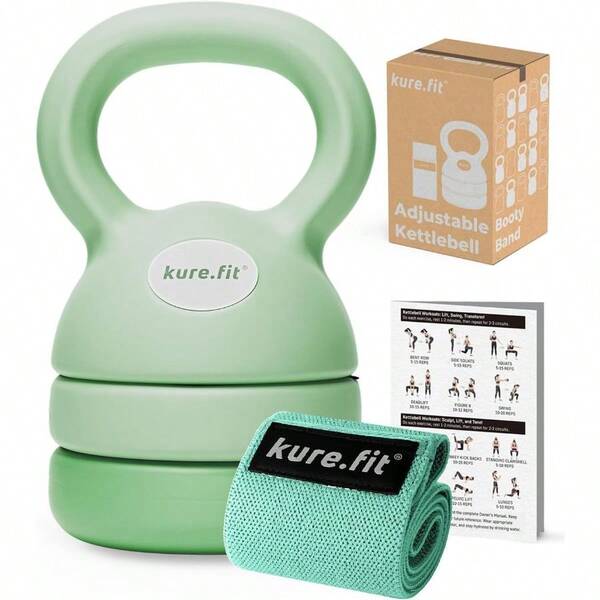Adjustable Kettlebell 5 Lb - 12 Lb Kettlebell Weights Set Home Gym Full-Body Workouts, Strength Training, Weight Loss Fabric Booty Band Beginners Women