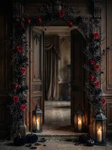 2pcs Gothic Black Rose Vine Garland, Dark Academia Style Wall Decor, Halloween Room Hanging Decoration, Artificial Flower Vine, Suitable For Bedroom, Party, Home Decor - Multicolor - View 6
