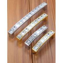 6 pièces/1 pièce Poignée de tirage en métal cristal, poignée de porte de meuble carrée transparente avec strass à double trou dorée brillante à la mode, convient pour armoire à vin, meuble, tiroir ; style à trou unique, espacement des trous 16, 32, 64, 96, 128 mm - A - Voir 2