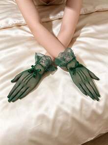 1 Pair Green Lace Gloves, Suitable For Party, Wedding, Opera, Afternoon Tea Gathering And Other Occasions, Also Suitable For Summer Beach. Women's Lace Gloves, Versatile For Daily Wear, Wedding Bride Accessory - Green - View 4