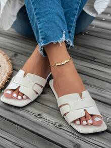 Classic Women's Lightweight Comfortable Beach Sandals Square Toe Roman Style - White - View 4