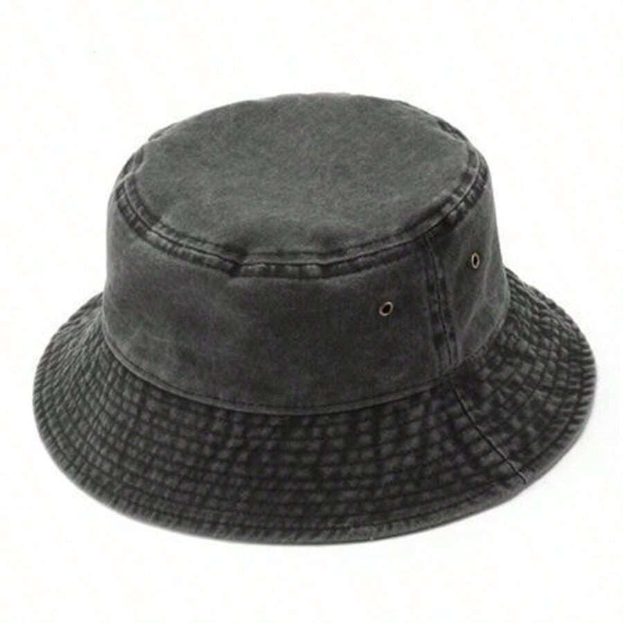 1 Piece Women's Washed Solid Color Bucket Hat, Distressed Foldable Fishing Cap, Unisex Outdoor Sun Protection, Suitable For Daily Wear - Black - View 1