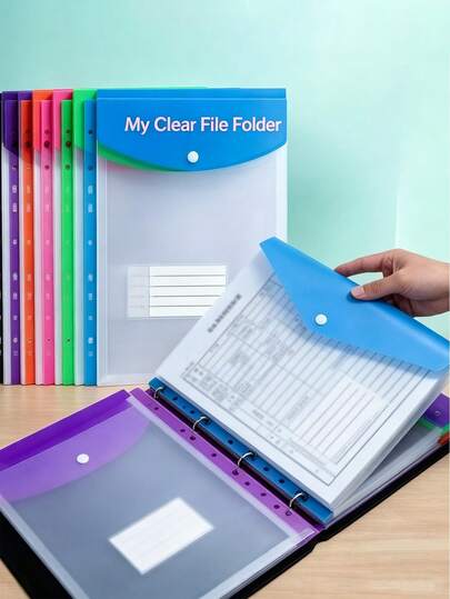 6pcs Efficient High Capacity Loose Leaf Binder,Folders, File Bags For School Home Travel Portable Design Office & School Supplies Filing Products File Jackets,Space-Saving For School Attendance Study Supplies
