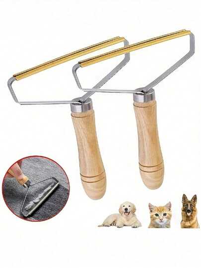 1/2 Pcs Wooden Handle Double-Sided Carpet Scraper, Fabric- Manual Multi-Function Lint Remover, Cleans Clothes, Sofa, Bedding, Pet Hair, Dorm, Home, Travel Cleaning Tool, Carpet Care Accessory