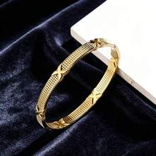 Stainless Steel Gold Stackable Bracelet, X-Shaped Open Bangle, Round Disc Chain And Oval Pig Nose Chain, Women's Minimalist Daily Gift Jewelry - X-shaped Bracelet - View 5