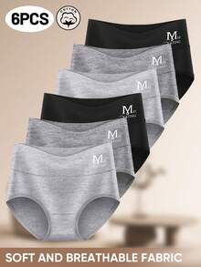 MEIYATING 6pcs Women's Mid-Waist Cotton Briefs, Comfortable Fit, Solid Color - Multicolor - View 5
