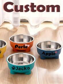 Customized Text LOGO Pet Bowl Dog Food Bowl Milk Bowl Dog Bowl Stainless Steel + Plastic Material Dog Eating Bowl Easy To Clean Durable, Customizable Plastic Pet Bowl, Personalized Name Customization, Suitable For Dogs And Cats, Detachable Stainless Steel Bowl Design Easy To Clean, Perfect Pet Souvenir Gift, - Multicolor - View 2