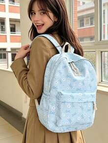 1 Set Back To School Backpack Set - College Style Bow/Floral Pattern Backpack, Includes Backpack, Lunch Bag And Pencil Case, Large Capacity With Laptop Compartment, Adjustable Shoulder Straps And Multiple Pockets, High Capacity School Backpack Set, Multi-Functional Daypack Set, Suitable For Girls/College Students/Graduate Students Daily Use/Vacation/Travel/Back To School - Multicolor - View 7