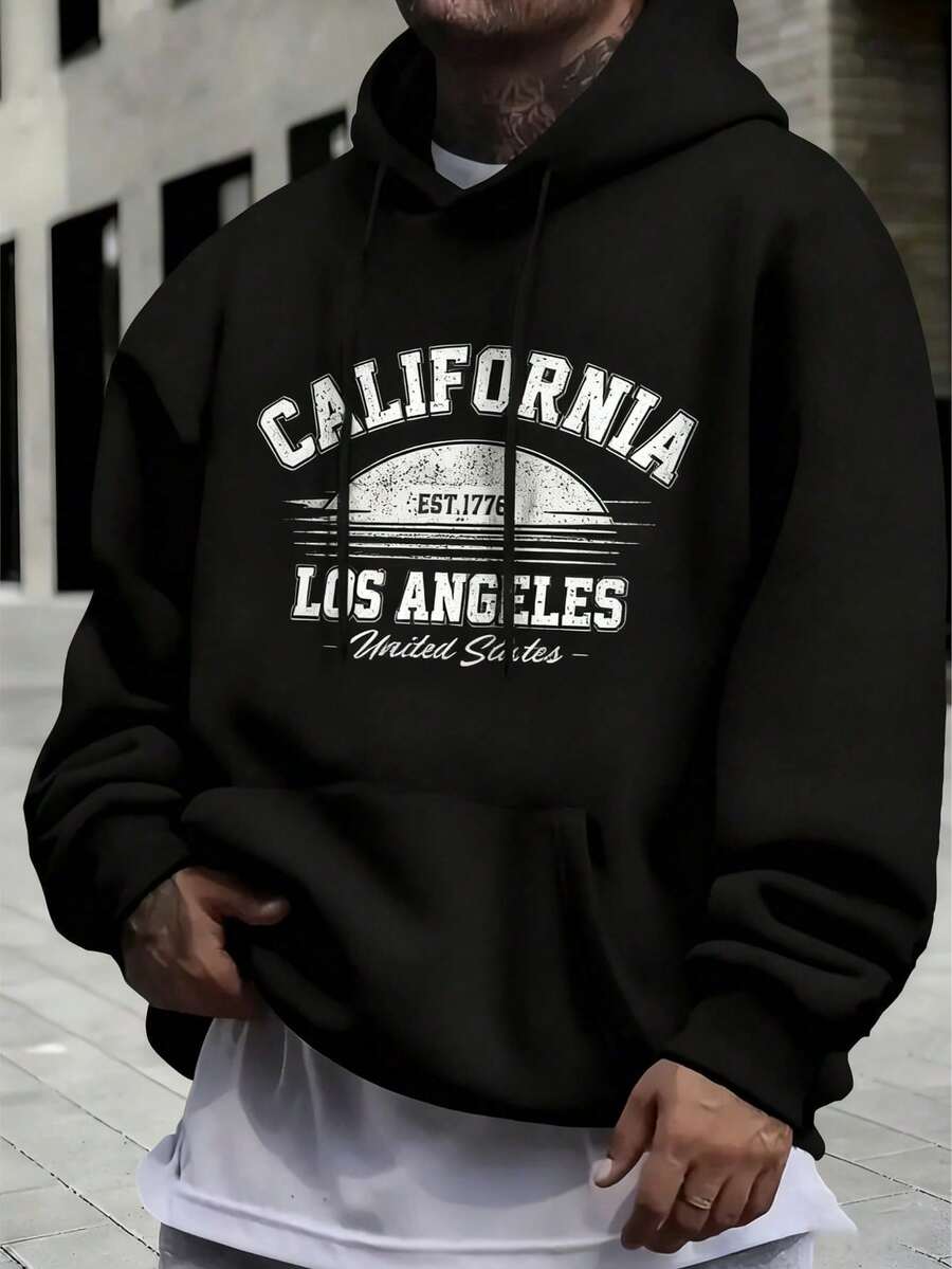 Men's Long-Sleeved Hoodie With Thermal Lining, Featuring A Print Of Forest Camping Elements And Outdoor Landscapes, Autumn/Winter - 銅色 - 查看 1