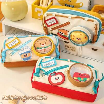 Hộp bút dung tích lớn hình Táo/Burger/Trà sữa - Thiết kế chủ đề đồ ăn Kawaii với Burger và Táo, màu tương phản phong cách vintage, phù hợp cho trường học và sắp xếp văn phòng phẩm, hộp bút dễ thương