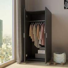 Kids 2-Door Wardrobe - Black - View 11