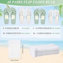 Unittype - 48 pares de chanclas a granel para invitados de boda, hotel, con tarjetas de tamaño y bolsas para boda, playa y piscina - Blanco, verde claro - Ver 6
