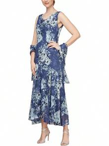 Alex Evenings Vestido Largo de Gasa Estampado con Chal Vestido para Ocaciones Especiales para Mujer - Real - Ver 11