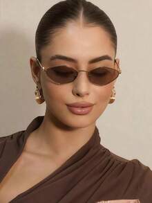 1 Piece Fashion Glasses With Small Retro Polygonal Metal Rhinestone Frame, Street Style Hip Hop - Brown - View 5