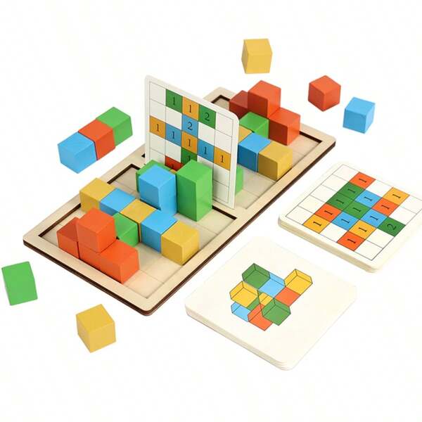 1 Set Wooden 2-Player 3D Building Block Puzzle, Children's Spatial Logic Thinking Training Tabletop Game, Kindergarten Parent-Child Interactive Educational Toy